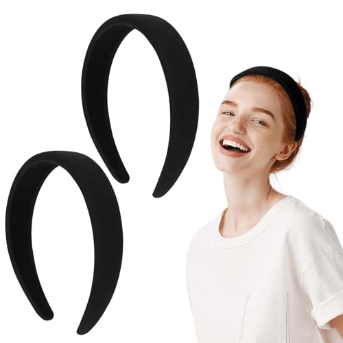 Sibba 2 Stück Haarreifen Samt Stirnbänder für Damen Vintage Modisches Haarbänder Stoff Haarreif Rutschfest Haarschmuck Kopfband Haarwickel Sommer Elegant Headband für Mädchen Frauen (Schwarz) von Sibba