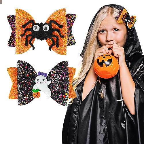 Sibba 2 Stück Halloween Haarspangen Für Mädchen Glitzer Kürbis Spinnen Fledermaus Halloween Haarschmuck Set Halloween Mode Haarspangen Haarstyling Clips Halloween Kinderhaarnadel von Sibba