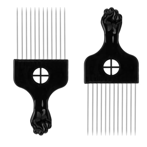 Sibba 2 Stück Metall Styling Kamm Afro Haarkamm Comb Männer Frauen Lockenkamm Breiter Zahnkamm mit Griff Haar Kamm Strähnenkamm 11 Zinken Friseur Lockenpickel Dauerwelle Haarstyling Werkzeug Schwarz von Sibba