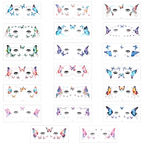 Sibba 20 Stück Schmetterling Tattoo Gesichtstattoos Glitzer Fake Tattoos Klebetattoos Feen Schmetterling Temporäre Tattoos Festival Frauen Schmetterlinge Flügel Tattoo Aufkleber für Geburtstagspartys von Sibba