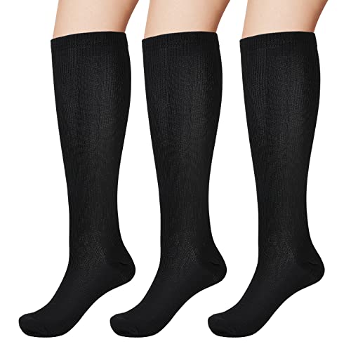 Sibba 3 Paar Kompressionsstrümpfe für Damen Herren Kompressionssocken Thermo Kniestrümpfe Stützstrümpfe Dicke Schwarze Winter Strümpfe Strumpfhosen Sportsocken für Ödeme Sport Laufen Radfahren Joggen von Sibba