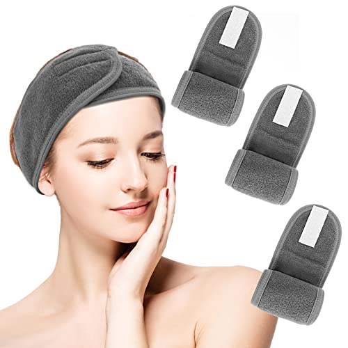 Sibba 3 Pack Spa Stirnband Verstellbar Für Gesichtswäsche, Make-up, Schönheit, Gesichtsschlaufe, Yoga - Selbstklebendes Handtuch (Grau) von Sibba