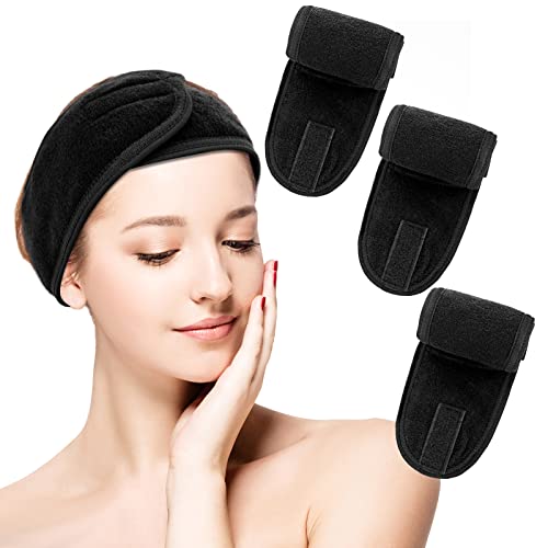 Sibba 3 Pack Spa Stirnband Verstellbar Für Gesichtswäsche, Make-up, Schönheit, Gesichtsschlaufe, Yoga - Selbstklebendes Handtuch (Schwarz) von Sibba