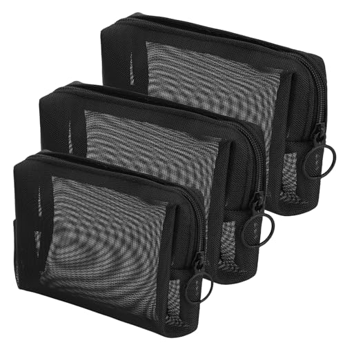 Sibba 3 Stück Mini Kulturtasche Mit ReißVerschluss Netz Organizer Nylon Wasserdicht Kleine Geldbörse Kosmetiktasche Aufbewahrung Make Up Taschen BüRos Reisen Organizer ZubehöR Set Make Up Tasc (2M+1S) von Sibba