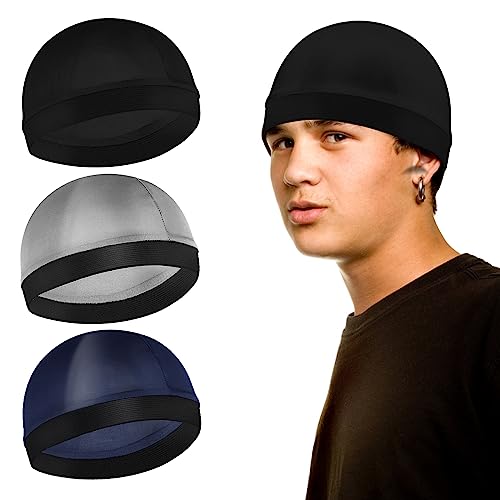 Sibba 3 Stück Unisex Satin Silky Wave Caps 360 540 720 Wave Elastic Band Silky Durag Headwear Strümpfe Perücke Beanie Cap Weich Atmungsaktiv Skullies Beanies Cap für Schlafen Dusche, Silber von Sibba