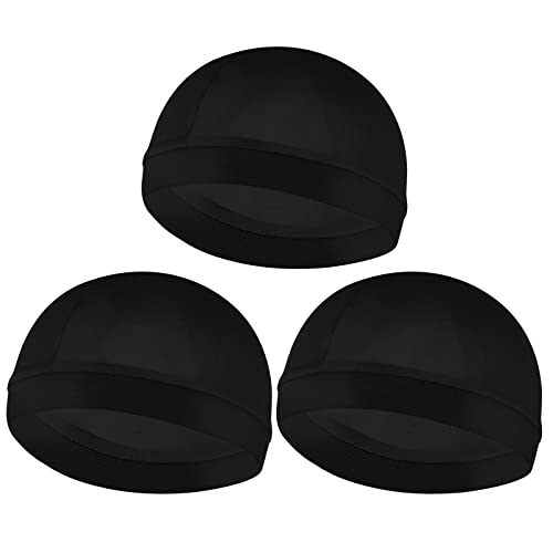 Sibba 3 Stück Elastische Band-Wellenkappen für Männer Headwraps Breiter Riemen Seidiges GefüHl Durag-Kappen Unisex Totenkopf-Müzen Herren Skullies Beanies Weich Atmungsaktiv Duschhaube (Schwarz) von Sibba