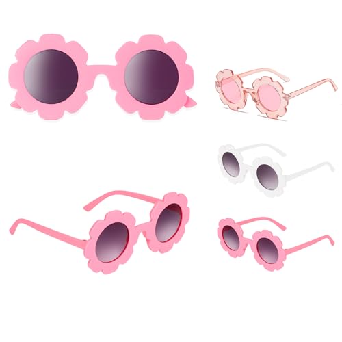 Sibba 3x Kinder Sonnenbrille Retro Blumen Geformt Brille für Mädchen Jungen Niedliche Kinder-Sonnenbrillen für Sommer Strand Kindersonnenbrille Rave Party Dress up Brille(Transparentes Rosa/Rosa/Weiß) von Sibba