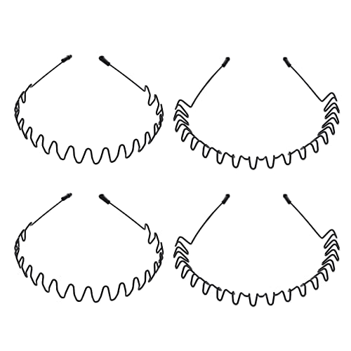 Sibba 4 Stück Metall-Stirnband schwarz Haarband Federwelle Unisex flexibles Stirnband Damen Herren Haar-Accessoires modisch rutschfest für Sport Yoga von Sibba
