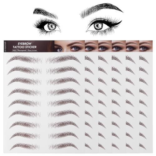 Sibba 4D Haar ähnliche Augenbrauen Tattoos Aufkleber 6 Blatt braun wasserdicht temporäre Farben Transfer abziehbar Augen Make-up Zubehö Fellpflege Formung Frauen und Mädchen von Sibba
