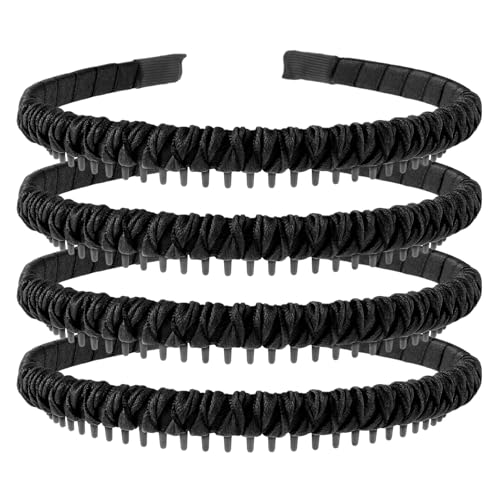 Sibba 4pcs Skinny Headbands For Women Non-Slip Zig Zag Hairband with Teeth Comb Headband Head Bands For Curly Hair Headband Thin Headpiece for Washing Face Elastic Headwear Hair Hoop von Sibba