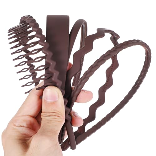Sibba 5 Stück Schwarz Haarreifen Damen Kunststoff Stirnbänder mit Anti-Rutsch Zähnen Rutschfestes Haarbänder Haarkamm Multi-Style Stirnband Zubehör Hoop-Clips Haarschmuck Kopfbedeckung Täglichen Braun von Sibba