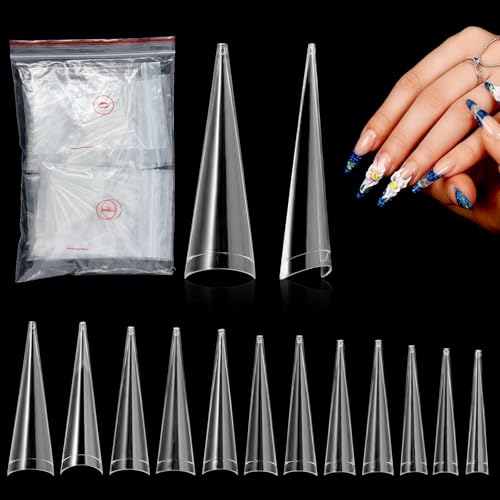Sibba 504 Stück Falsche Nägel Tipps Künstliche Nagelspitzen Konische Nageltips Durchsichtig Full Cover Kunstnägel Stilett Nagel Tips für Damen Mädchen DIY Nagelverlängerung Klare Extra Lange 10 Größen von Sibba