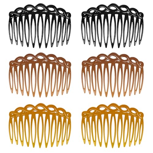 Sibba 6 Stück Haarkämme für Frauen Zubehör Kunststoff Haar Seitenkämme Französisch Twist Kamm Haarspange Zähne Haarspange Kämme (Schwarz, Hellbraun, Dunkelbraun) von Sibba