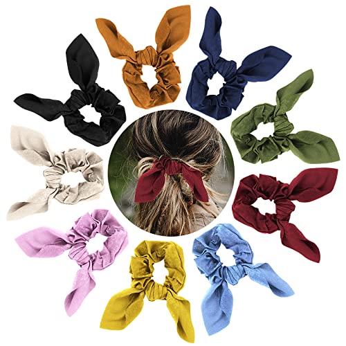 Sibba 9 Stück elastische Haargummis mit Schleife und Hasenohren Seide Haargummi, Pferdeschwanz-Halter Haarbänder für Frauen und Mädchen von Sibba