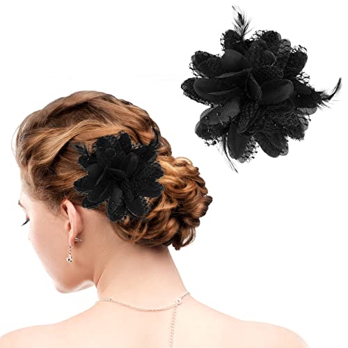 Sibba Blumenhüte Clip Teeparty Anstecknadel Haarspange Schwarze Blumenfeder Haarnadel SchmetterlingszubehöR Kleider Stirnband-Set für Damen Mädchen Reise Hochzeit Abschlussball Valentinstag von Sibba