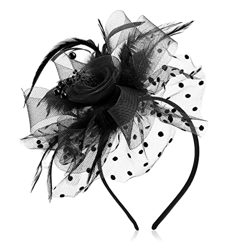 Sibba Damen Fascinator Hut Blume für Damen Mädchen, Damen Mesh Federn Stirnband Tea Party Clip Kopfschmuck Haar Ascot Stirnband Zubehör für Party Kirche Hochzeit Cocktail Schwarz von Sibba