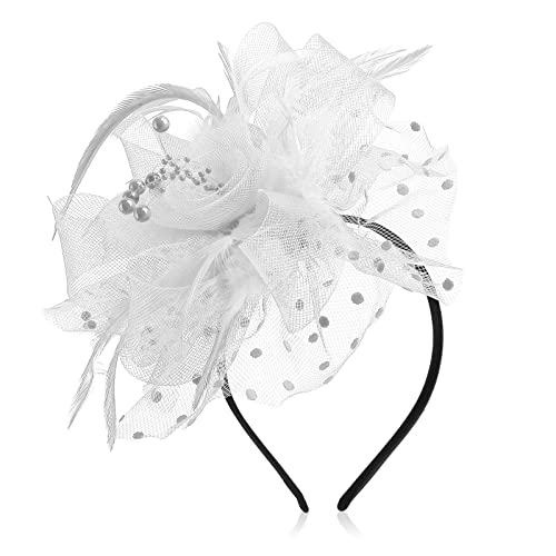 Sibba Damen Fascinator Hut Blume für Damen Mädchen, Damen Mesh Federn Stirnband Tea Party Clip Kopfschmuck Haar Ascot Stirnband Zubehör für Party Kirche Hochzeit Cocktail von Sibba