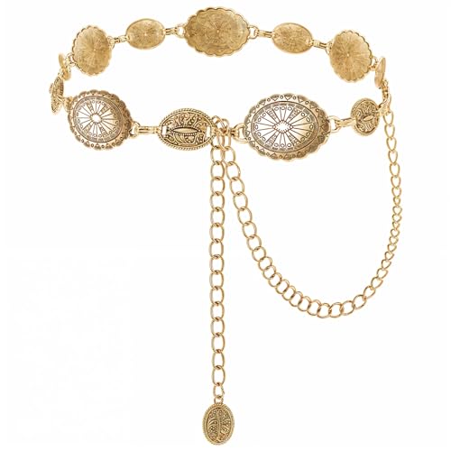 Sibba Damen Kettengürtel Taillenkette Gold Waist Chain Bauchkette Hüftkette Gürtel Punk Gotische Verstellbare Metall Kette Halloween Körperschmuck Taillenschmuck für Frauen Mädchen Kleider Jeans von Sibba