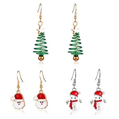Sibba Drop Dangle Ohrstecker Weihnachten Festival Set hypoallergen Legierung Schmuck Mode niedliche Geschenke für Teenager kleine Kinder Teenager Mädchen im Alter (3 Paar Schneemann Santa Bell) von Sibba