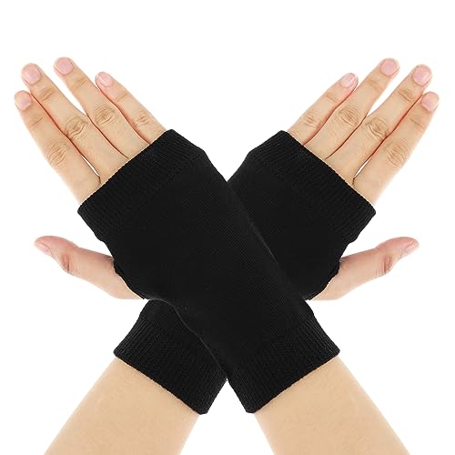 Sibba Fingerlose Handschuhe Damen Gestrickte Stretch Half Finger Gloves Warme Sommer Handschuhe Unisex Half Fingerless Soft Knitted für Oper Tea Party tippen Fahren Handschuhe Halloween Deko (Schwarz) von Sibba