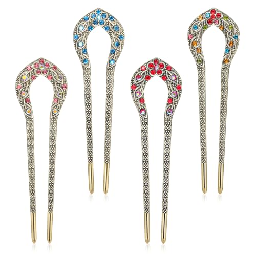 Sibba Französische Haarnadeln 4 Stück U Förmige Haargabel Essstäbchen Haarnadeln Metall Haarnadeln Haarspangen Vintage Haarschmuck Für Langes Haar Für Dutts Und Zöpfe Damen von Sibba