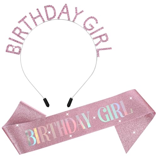 Sibba Geburtstag Tiara Kronen Golden Happy Birthday Schärpe Set Prinzessin Königin Strass glänzendes Stirnband Geschenke für Erwachsene Frauen Feiern Party Abschlussball Kostüm Outfit (Rosa) von Sibba