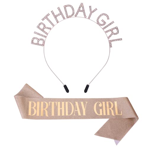 Sibba Geburtstag Tiara Kronen Golden Happy Birthday Mädchen Schärpe Set Prinzessin Königin Strass glänzendes Stirnband Geschenke für Frauen Feiern Party Abschlussball Kostüm Outfit Haarstyling Zubehör von Sibba