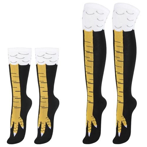 Sibba Hühnerbeinsocken 2 Paar Kniehohe Kompressionssocken Für Frauen Und Männer Halloween-Party Verrückte Lustige Tierstrickstrümpfe Urlaubsstrümpfe Halten Oberschenkels Elastische Lauffingersocken von Sibba