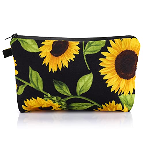 Sibba Kosmetik-Make-up-Tasche Segeltuch Handtasche Mini-Tasche Geldbörse Reißverschluss Federmäppchen Kulturbeutel Aufbewahrungstaschen Beauty-Make-up Reisezubehör (Gelbe große Sonnenblume) von Sibba