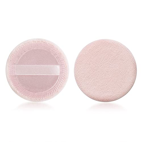 Sibba 2Stück Lose Puderquasten Rundes Velours Gesicht Make-up Schwamm mit Band Puff Kompakte Körperbehälter Einstellung gepresste Mischung Foundation Creme Kissen Applikator Beauty Blender Sponge Rosa von Sibba