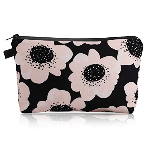 Sibba Make-Up-Tasche Klein Kosmetik Organizer Aufbewahrung Schwarz Mini-Nylon Sonnenblumen Handtasche GeldböRse ReißVerschluss FedermäPpchen SchulzubehöR Teenager Frauen Reisen Schwarze Blume Casual von Sibba