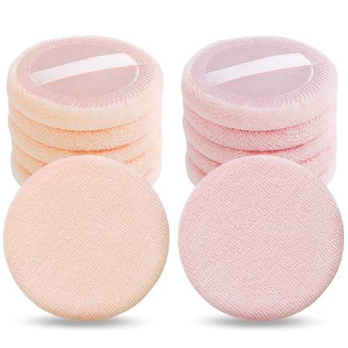 Sibba Makeup Puderquaste 12 Stück Runde Velours Gesicht Schwämmchen Make-up Kompakt Body Container Einstellung Gepresste Mischung Foundation Creme Make Up Band Strap Schwamm Kissen Rosa&Hautfarbe von Sibba