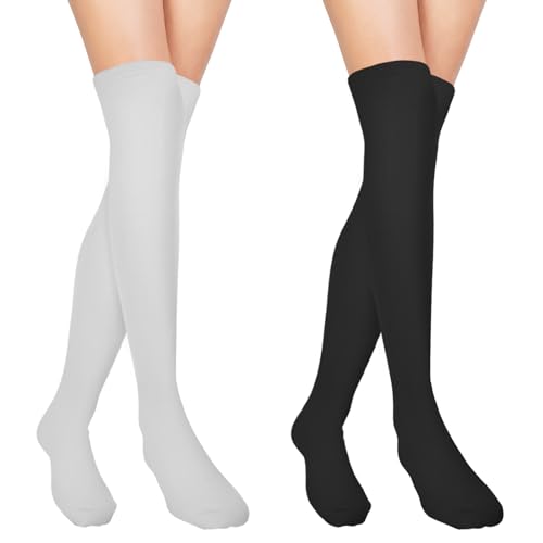 Sibba Oberschenkelstrümpfe Overknee-Socken Für Damen Mädchen Extra Lange Baumwoll-Oberschenkelstrümpfe Strümpfe Overknee-Beinstulpen Schulsocken Für Sport Alltag Cosplay Party Weihnachten von Sibba