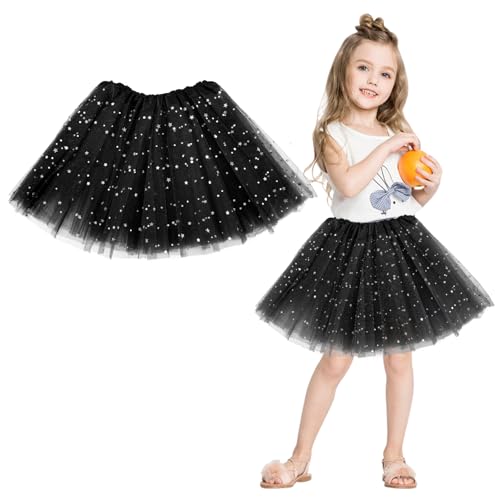 Sibba Prinzessinnenrock Glitzernder Pailletten Tutu Rock Dreilagiger Tüll Sommer Sternenrock Elastischer Bund Schwarze Unterröcke Für Mädchen Von 2-7 Jahren Party Tanz Cosplay Geburtstag Fotografie von Sibba