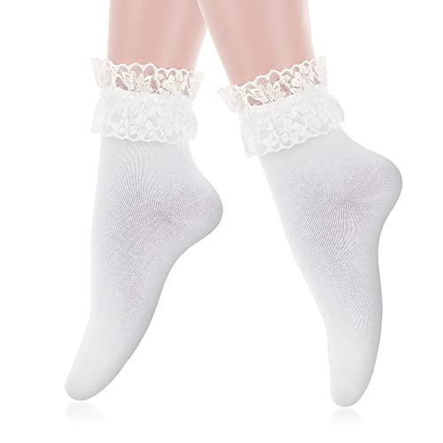 Sibba Ruffle Liners Lace Söckchen 1 Paar Kawaii Rüschen Crew Elastische Baumwollsocken Prinzessin Fee Ästhetik Goth Bündchen Süßes Kleid für Frauen Mädchen Schulmädchen Show Kleidung Kostüm (Weiß) von Sibba