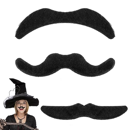 Sibba Selbstklebender Gefälschter Schnurrbart 3 Teiliges Set Neuheit Schnurrbärte Für Kostüm Halloween Festival Maskerade Party Schwarz Schwarz Einheitsgröße von Sibba