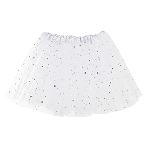 Sibba Sparkle Tutu Röcke Prinzessin Ballett Tanz Skorts 3 Lagen Tüll Pailletten Sterne Rock Rollenspiele Halloween Cosplay Weihnachtsfeiern Mädchen Kleinkinder 2-7 Jahre Sport Outdoor Kleidung (Weiß) von Sibba