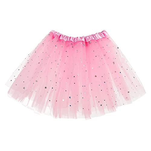 Sibba Sparkle Tutu Rock Prinzessin Ballett Tanz Skorts 3 Lagen Tüll Pailletten Sterne Röcke Rollenspiele Weihnachten Geburtstagsfeiern für Mädchen Kleinkinder 2-7 Jahre Sport Outdoor Kleidung (Rosa) von Sibba