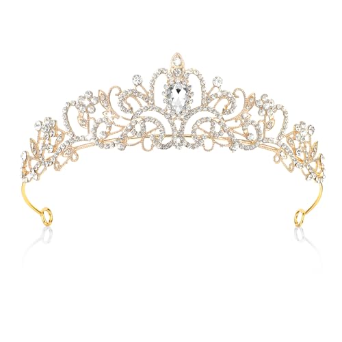 Sibba Tiara Strass Kristall Krone Kamm Braut Hochzeit Prinzessin Kopfbedeckung Haarschmuck Geburtstag Party Karneval Abschlussball Urlaub Feier Mädchen Brautjungfer Valentinstag (Gold) von Sibba