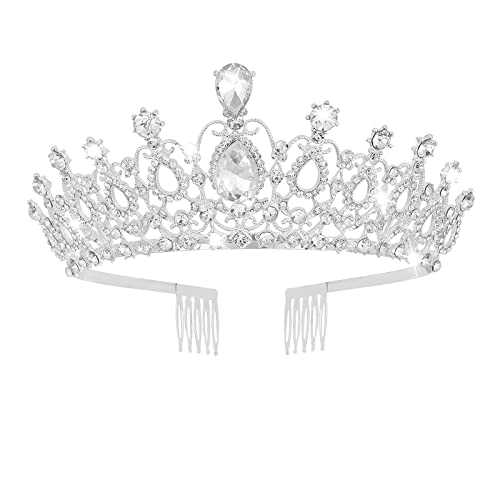 Sibba Tiara Krone Strass Kristall Krone Kamm Braut Hochzeit Prinzessin Kopfbedeckung Haarschmuck Geburtstag Party Karneval Abschlussball Urlaub Feier Mädchen Brautjungfer Krone Valentinstag (Silber) von Sibba