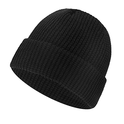 Sibba Unisex Beanie Mütze Weich Leicht Winter Strickmützen Bündchen Warm Winddicht Skull Cap für Männer Frauen Schwarz, Schwarz von Sibba