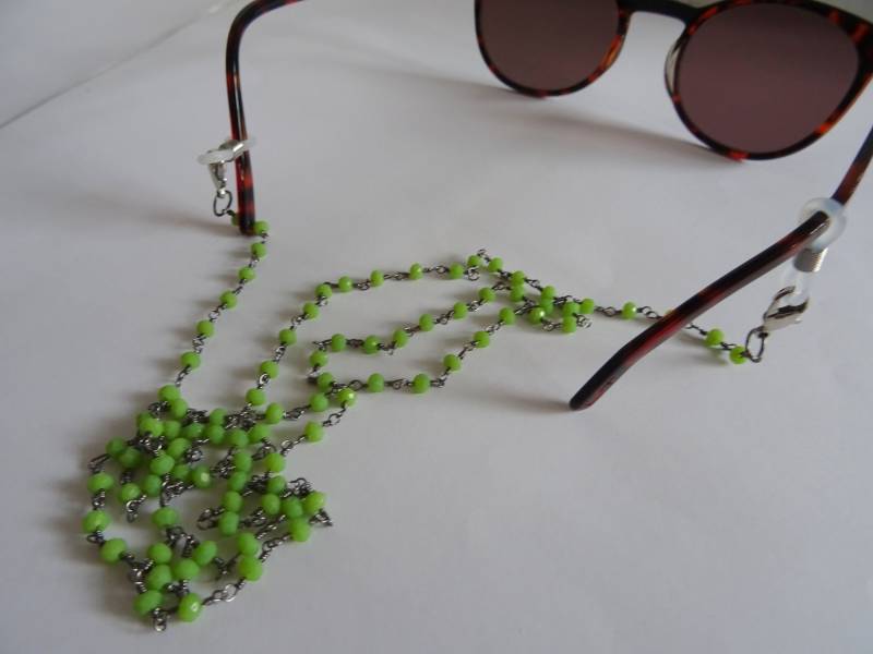 Brillenketten, Brillenband, Brillenkordel, Maskenband, Sonnenbrille, Boho, Grün, Facettiert, Brillenösen von SibeaDesign