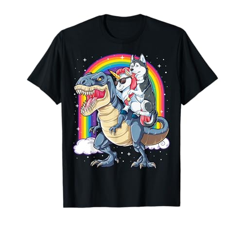 Siberian Husky Unicorn Riding Dinosaur T rex Gift Men Women T-Shirt von Siberian Husky DU Clothing