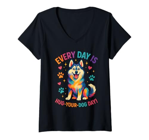 Damen Umarme deinen Hund Siberian Husky T-Shirt mit V-Ausschnitt Damen Umarme deinen Hund Siberian Husky T-Shirt mit V-Ausschnitt von Siberian Husky Love