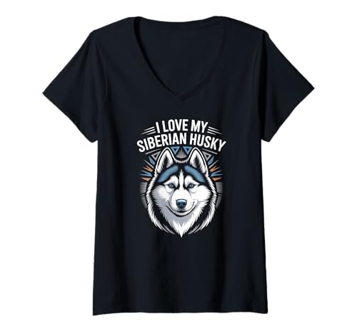 Damen Ich Liebe Meine sibirischen Husky-Hundeliebhaber T-Shirt mit V-Ausschnitt Damen Ich Liebe Meine sibirischen Husky-Hundeliebhaber T-Shirt mit V-Ausschnitt von Siberian Husky Lover Pet Owners