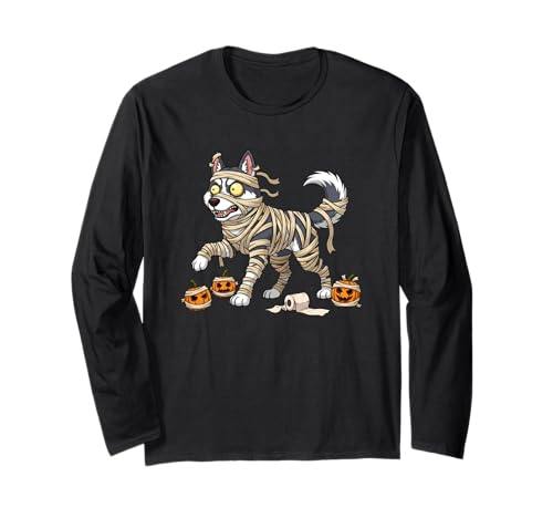 Sibirischer Husky Hund Mama Kürbis Halloween Kinder Herren Damen Langarmshirt von Siberian Husky Lovers Halloween Outfits Boy Girl