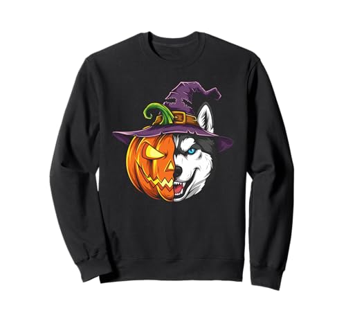Sibirischer Husky Kürbis Jack O Laterne Halloween Herren Damen Sweatshirt von Siberian Husky Lovers Halloween Pumpkin Outfits