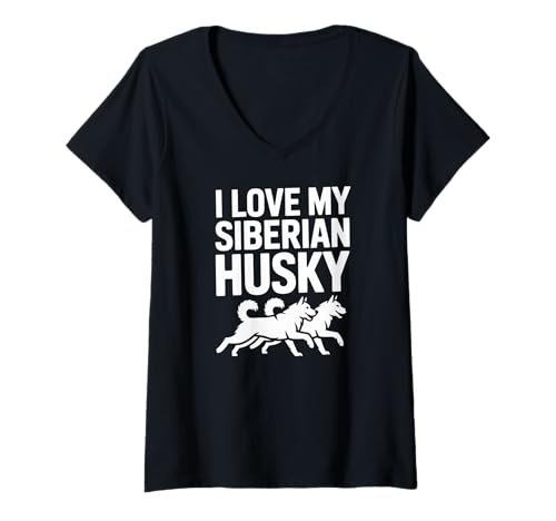 Damen Ich Liebe Meinen Siberian Husky Loyalty Bond T-Shirt mit V-Ausschnitt Damen Ich Liebe Meinen Siberian Husky Loyalty Bond T-Shirt mit V-Ausschnitt von Siberian Husky Passionate Owners Crew