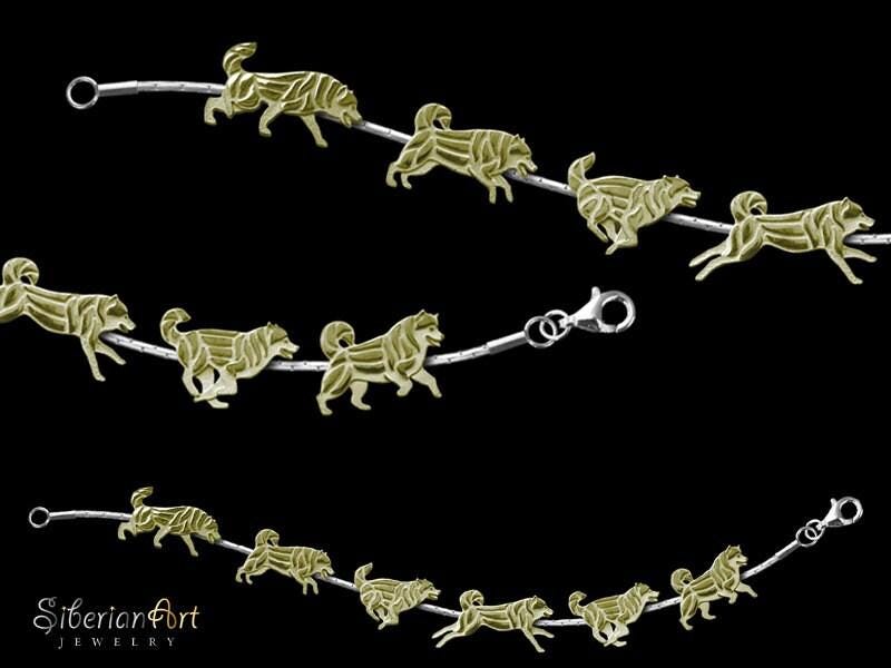 14K Gelbgold Alaskan Malamute Armband Hundeliebhaber Geschenk von SiberianArtJewelry
