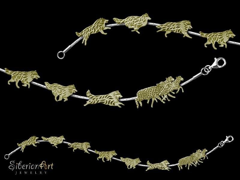 14K Gold Rough Collie & Schaf Armband - Handgemachter Hunde Liebhaber Schmuck von SiberianArtJewelry
